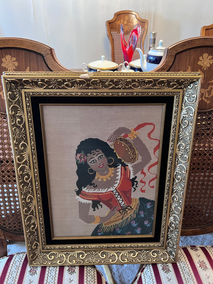 Gold Framed Needlepoint- Dancer