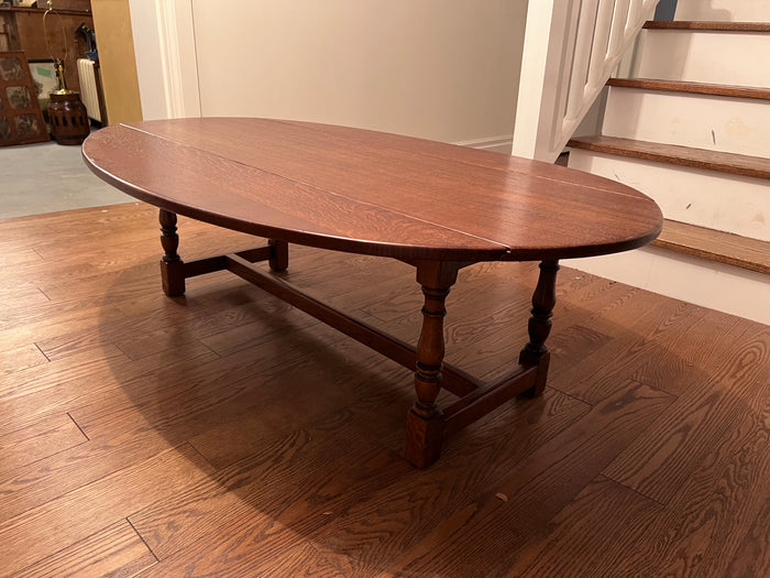 Solid Oak Wood Oval Drop Leaf Coffee Table
