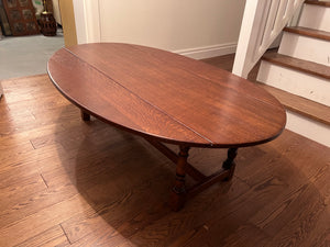 Solid Oak Wood Oval Drop Leaf Coffee Table