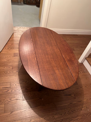 Solid Oak Wood Oval Drop Leaf Coffee Table