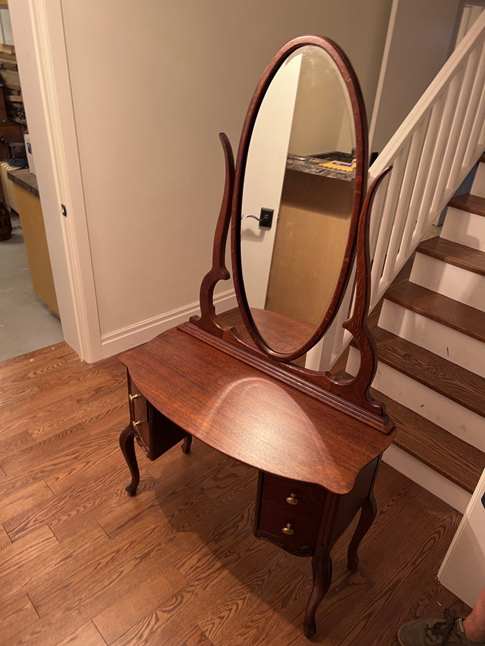 Antique Oak Wood Dressing Table w/Mirror