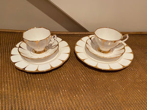 Royal Vale English Bone China White Gold Art Deco Daisy Strike- 2 Trios