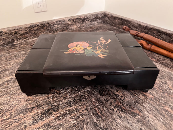 Black Oriental Style Wood Jewellery Box