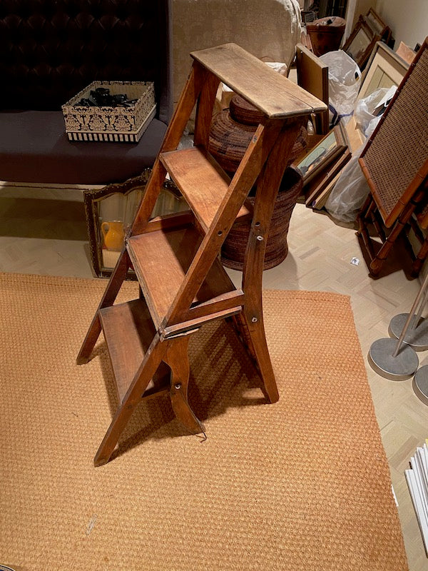 Library Metamorphic Vintage Wood Folding Step Ladder