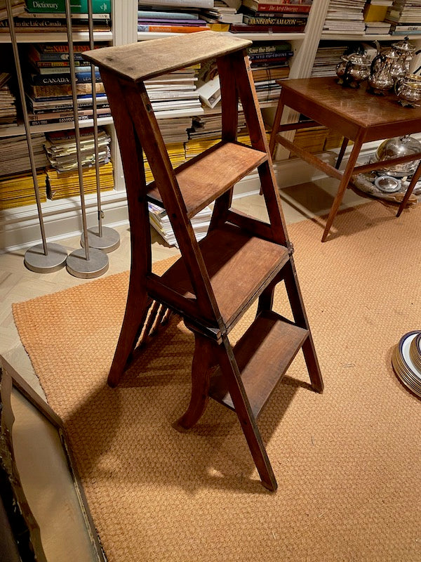 Library Metamorphic Vintage Wood Folding Step Ladder
