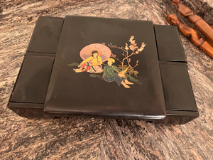 Black Oriental Style Wood Jewellery Box