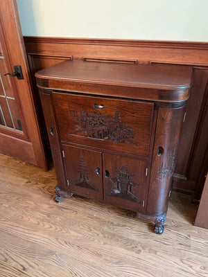 Antique Hand Carved Oriental Bar Cabinet