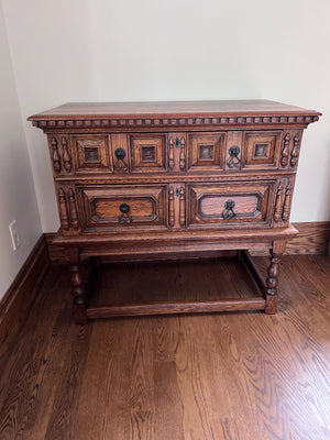 Antique Oak Wood 2-Piece Trunk Style Chest of Drawers