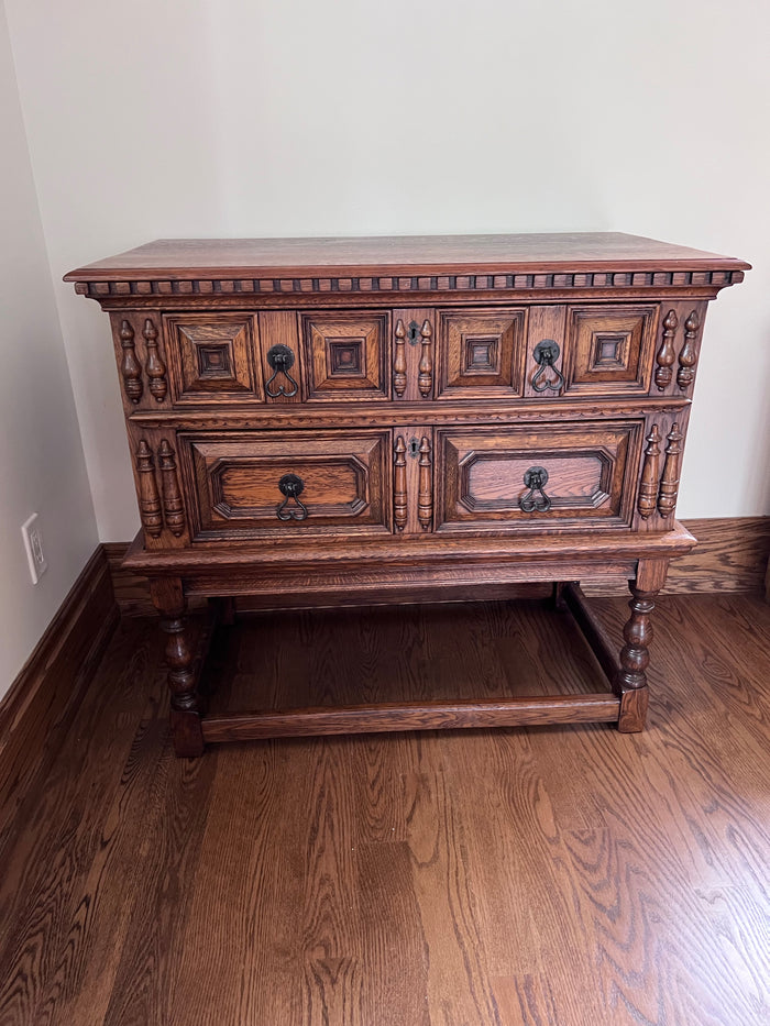 Antique Oak Wood 2-Piece Trunk Style Chest of Drawers