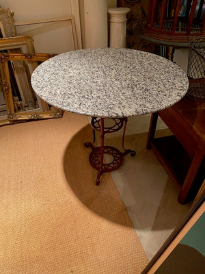 Granite Top Table with a Red Cast Iron Base