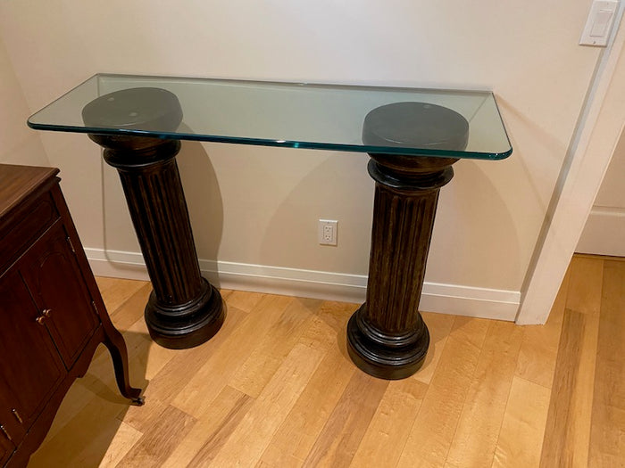 Glass Top Double Pedestal Console Table