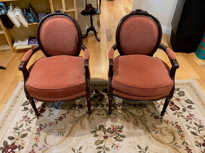 2 Wood Carved French Style Armchairs