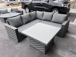 InsideOut Patio Sectional with Adjustable Cocktail Table- Grey