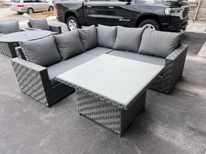 InsideOut Patio Sectional with Adjustable Cocktail Table- Grey
