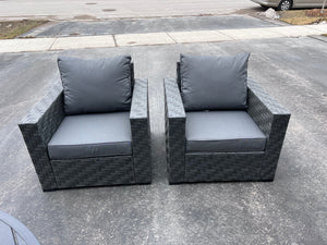 2 InsideOut Patio Club Chairs- Grey (*match sectional in previous lot)