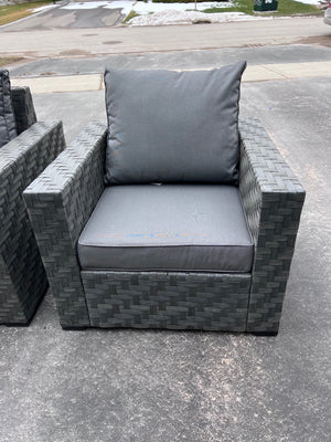 2 InsideOut Patio Club Chairs- Grey (*match sectional in previous lot)
