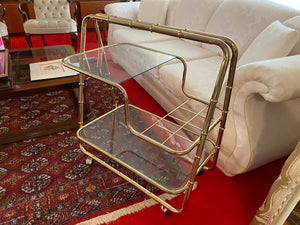 Vintage Brass & Glass Two-Tiered Bar Cart