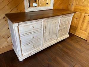 "Drexel Heritage" White Distressed Dresser with Mirror