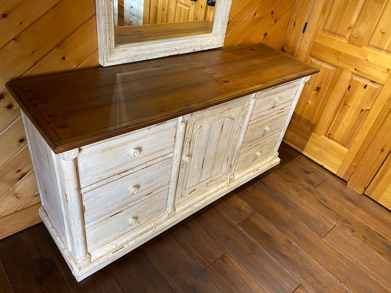 "Drexel Heritage" White Distressed Dresser with Mirror