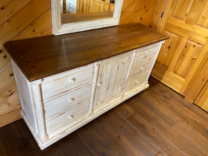 "Drexel Heritage" White Distressed Dresser with Mirror