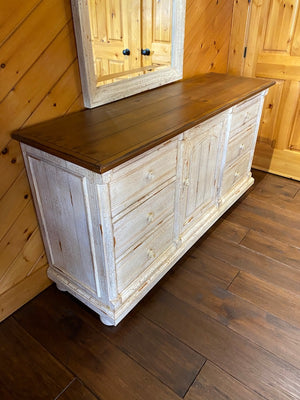 "Drexel Heritage" White Distressed Dresser with Mirror