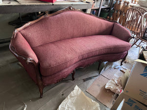 Antique Red Upholstered Sofa, Wood Frame