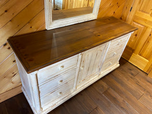 "Drexel Heritage" White Distressed Dresser with Mirror