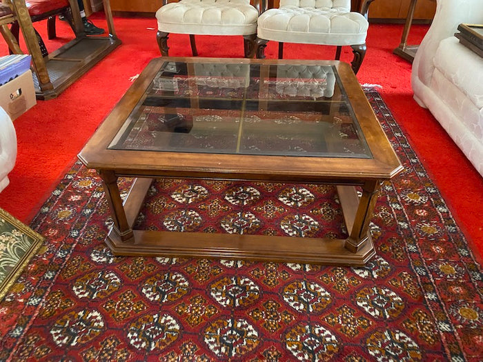 Vintage Wood & Glass Square Coffee Table