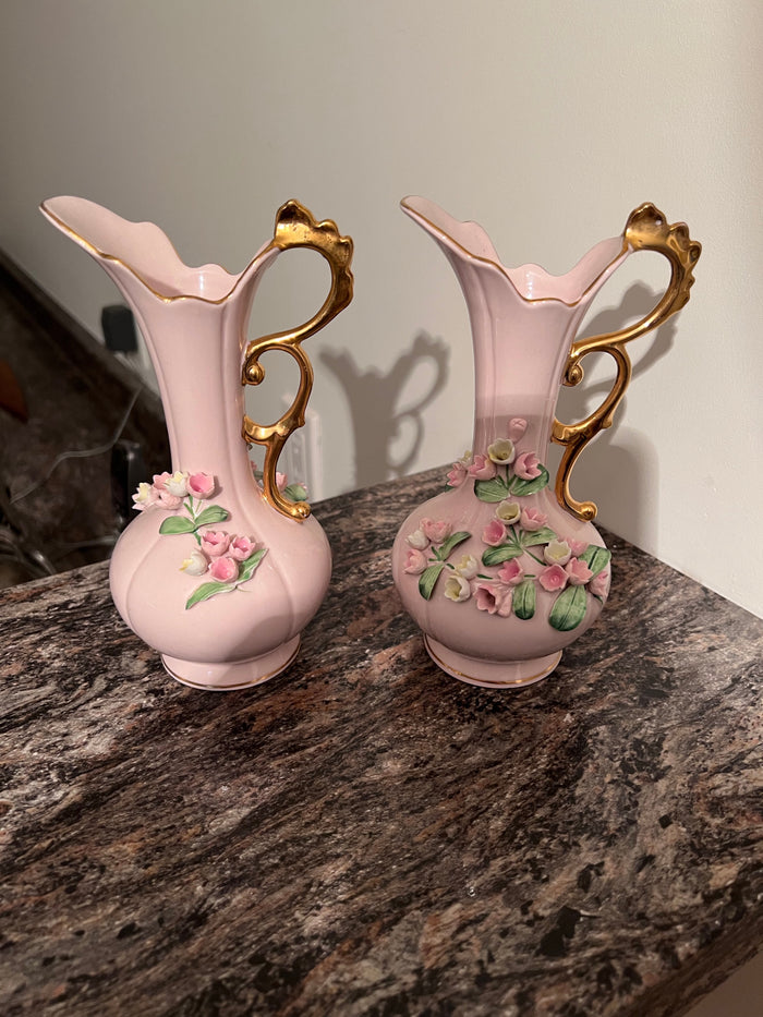 Pair of L'Amour China Hand Painted Vases, Made in Japan