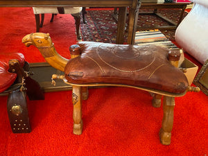 Vintage Leather Camel Stool # 1