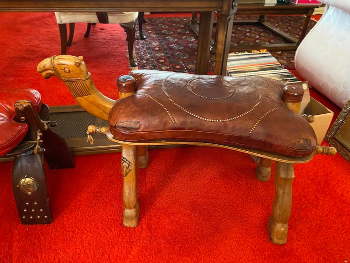 Vintage Leather Camel Stool # 1
