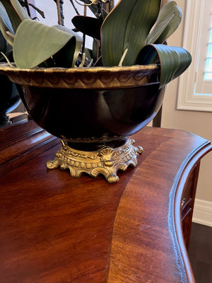 Black and Gold Planter with Faux Orchid