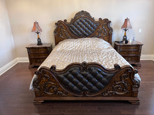 Cosmos Furniture Santa Monica Faux Leather Panel King Bed in Cherry Finish