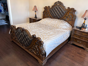 Cosmos Furniture Santa Monica Faux Leather Panel King Bed in Cherry Finish