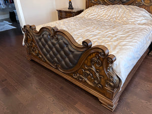 Cosmos Furniture Santa Monica Faux Leather Panel King Bed in Cherry Finish
