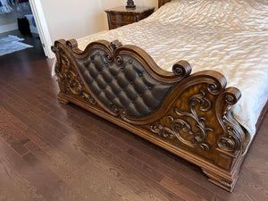 Cosmos Furniture Santa Monica Faux Leather Panel King Bed in Cherry Finish