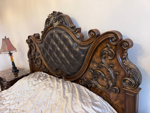 Cosmos Furniture Santa Monica Faux Leather Panel King Bed in Cherry Finish
