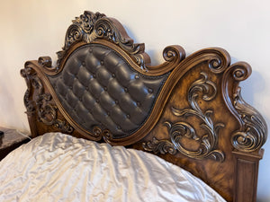Cosmos Furniture Santa Monica Faux Leather Panel King Bed in Cherry Finish