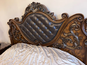 Cosmos Furniture Santa Monica Faux Leather Panel King Bed in Cherry Finish