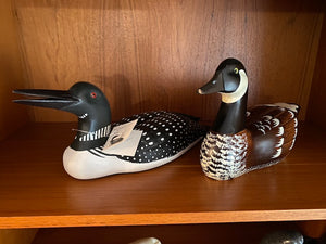 2 Vintage Decor Wooden Ducks, Hand-Carved by Lew