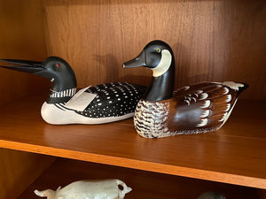 2 Vintage Decor Wooden Ducks, Hand-Carved by Lew