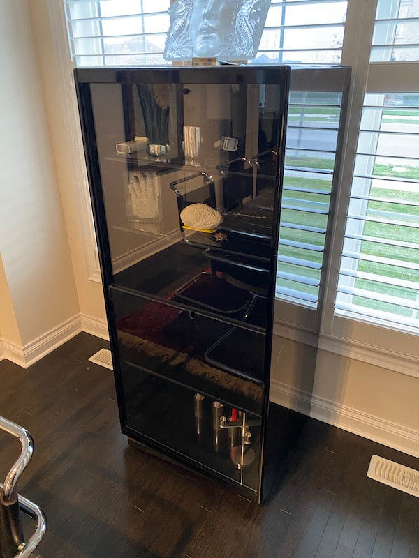 Lacquered MCM Glass Sliding Cabinet