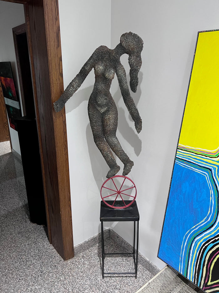 Ruben Zellermayer Painted Steel Sculpture- 'Girl on Wheel'
