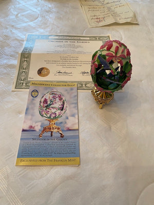 The Franklin Mint Porcelain, Magnificent Collector Eggs, "Orchids in the Garden"- Created by The House of Faberge