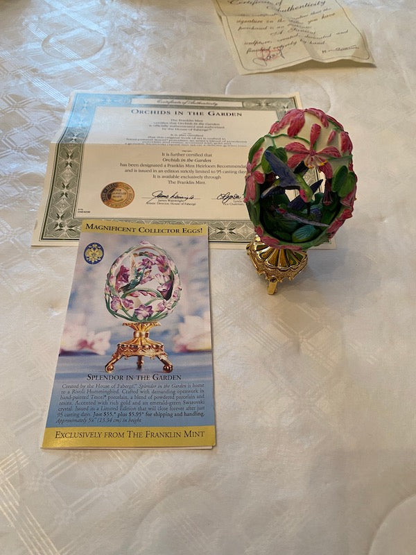 The Franklin Mint Porcelain, Magnificent Collector Eggs, "Orchids in the Garden"- Created by The House of Faberge