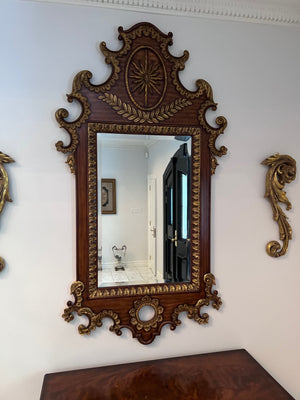 Beautiful Solid Wood Carved Mirror w/Gold Accents