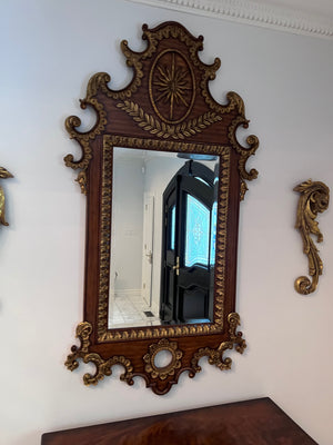 Beautiful Solid Wood Carved Mirror w/Gold Accents