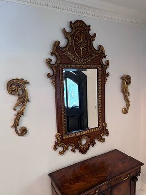 Beautiful Solid Wood Carved Mirror w/Gold Accents