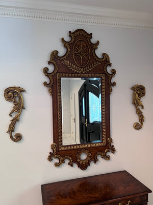 Beautiful Solid Wood Carved Mirror w/Gold Accents