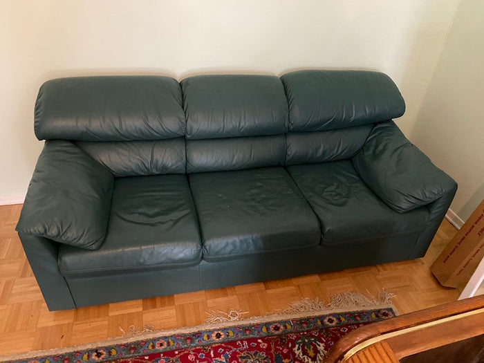 Green Leather 3-Seater Sofa